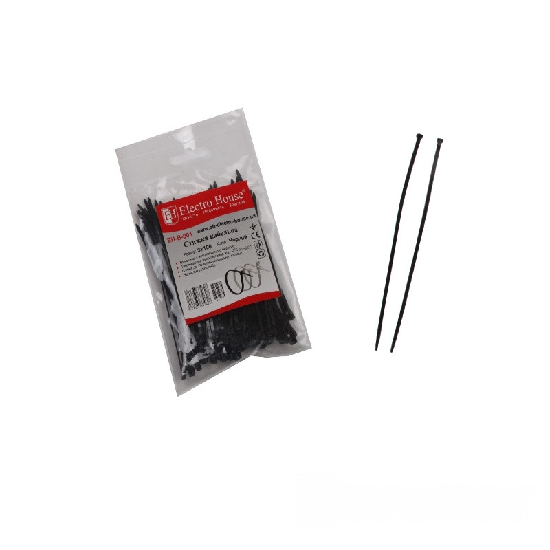 Стяжка кабельна чорна 3x100  Electro House, фото 1