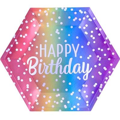 Тарілки паперові стиль "Омбре райдужне", 8 шт, 23 см, Набор тарелок "Happy Birthday" 3502-3728, фото 1