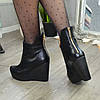 Черевики жіночі на платформі, натуральна шкіра чорного кольору, фото 2