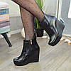 Черевики жіночі на платформі, натуральна шкіра чорного кольору, фото 5
