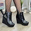 Черевики жіночі на платформі, натуральна шкіра чорного кольору, фото 4