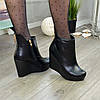 Черевики жіночі на платформі, натуральна шкіра чорного кольору, фото 3