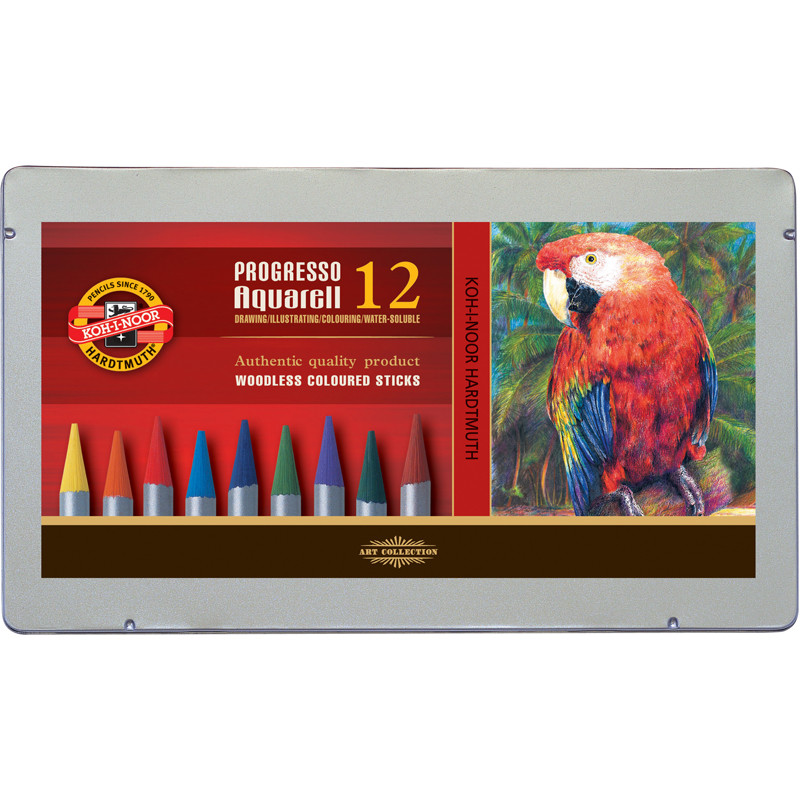 Олівці KOH-I-NOOR кол. акв. бездерев. Progresso, 12шт., Мет.уп