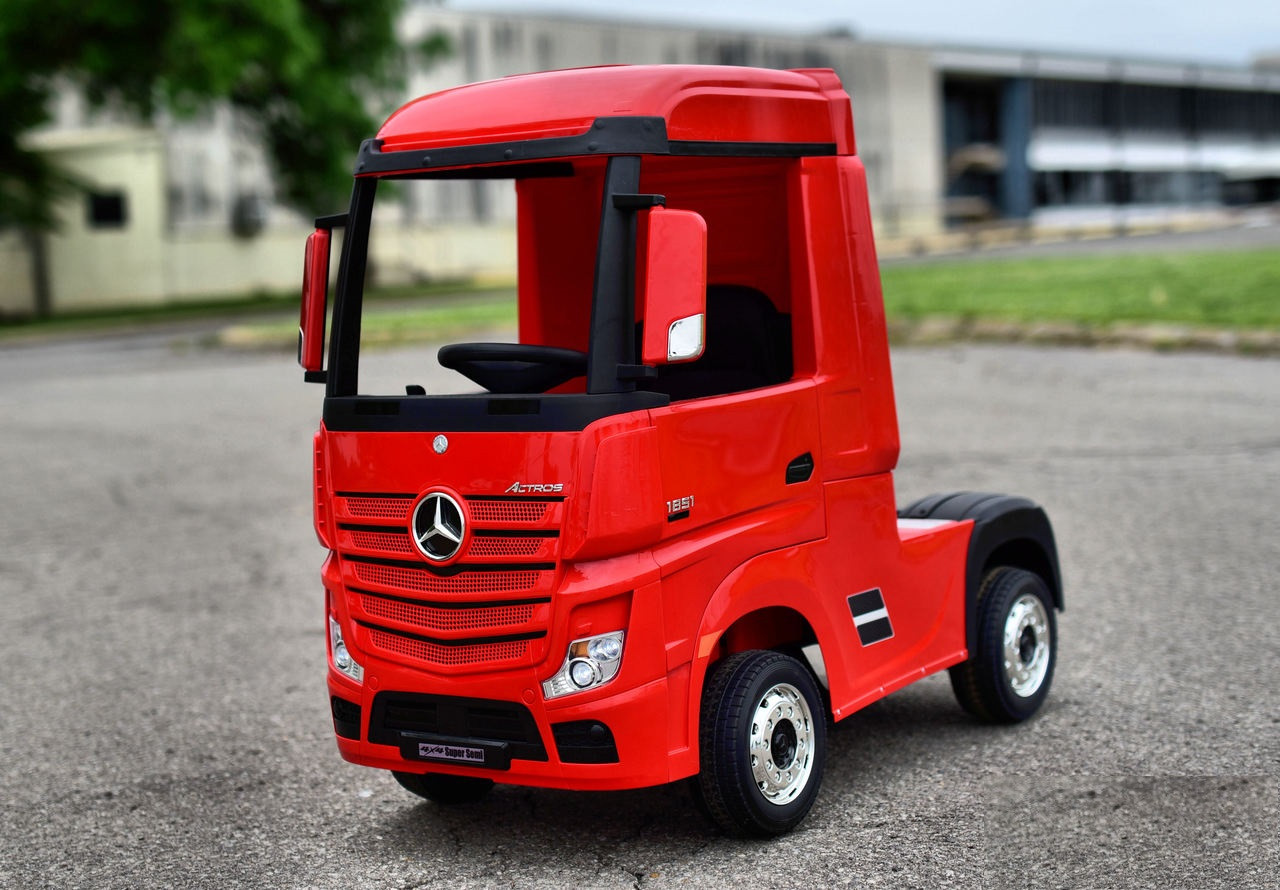 Дитячий електромобіль Вантажівка M 4208 EBLR-3, Mercedes Actros, шкіряне сидіння, EVA колеса, червоний, фото 1