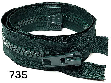 Блискавка тракторна Темний зелений 100см Тип 10 пластикова разьемная на два бігунка