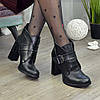 Черевики жіночі на стійкому каблуці, натуральна чорна шкіра, фото 2