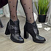 Черевики жіночі на стійкому каблуці, натуральна чорна шкіра, фото 3
