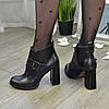 Черевики жіночі на стійкому каблуці, натуральна чорна шкіра, фото 4
