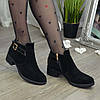 Жіночі замшеві туфлі на стійкому каблуці, чорний колір, фото 4