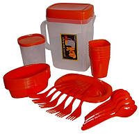 Набор для пикника пластиковый MHZ R30214 на 6 персон, 35 предметов, красный S