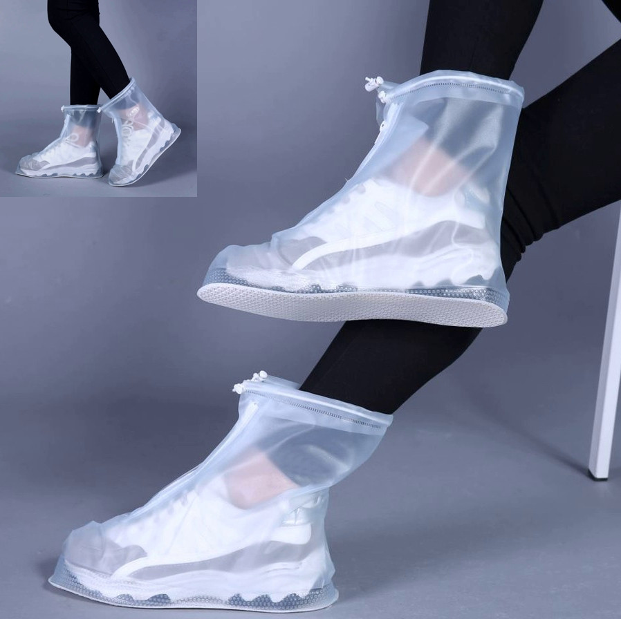 Водонепроникні чохли для взуття зі шнурками і блискавкою, розмір 2XL (43-44), білі прозорі
