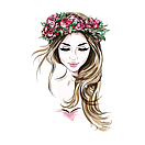 Наклейка на стіну Акварельна дівчина у вінку з квітів (кольорова наклейка, салон краси, силует жінки), фото 4