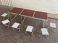 Раскладной стол для пикника (длина 1.8 м) + 6 стульев. Для отдыха, рыбалки и туризма. Цвет дерево