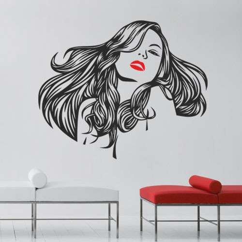 Наклейка на стіну Дівчина з пишним волоссям (наклейка зачіска, стікер довге волосся, красива жінка)