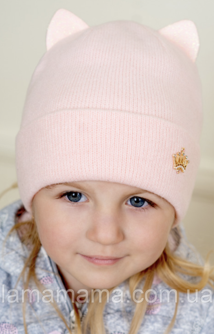 Дитяча зимова двошарова шапка Вушка персик David's Star, фото 1