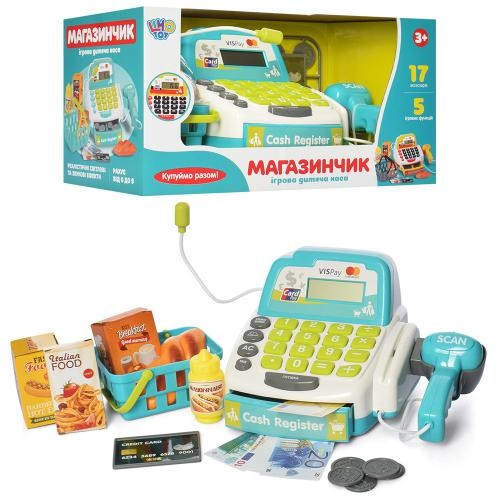KMM4391 I UA Касовий апарат мікрофон, калькулятор, сканер, продукти, звук, світло, на батарейках, у коробці