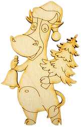 Фігурка фанерна — Корова або Бик No 13 з ялинкою й дзвіночком 5 х 8 см + магніт AS-4526