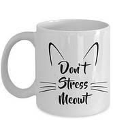 Біла кружка (чашка) з принтом Силует котячої мордочки "don't Stress Meowt"