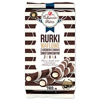 Шоколадные вафельные трубочки с кремом со вкусом пломбира Rurki Waflowe zebra, 280 г, Польша