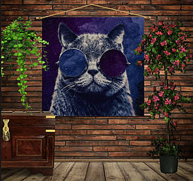 Мобільна картина-постер (гобелен)на тканині з 3D з принтом Космічний кіт