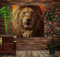 Мобильная картина-постер (гобелен) на ткани с 3D с принтом Симба и Муфаса. короли Прайд