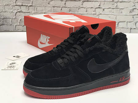 Зимние мужские кроссовки Nike Air Force Black red с мехом. ТОП Реплика ААА класса., фото 2