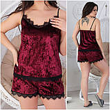 Літній домашній комплект з оксамиту, велюрова літня піжама: топ + шорти р.42-48. Арт-1513/8, фото 3