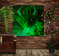 Мобильная картина-постер (гобелен) на ткани с 3D с принтом Зеленый Дракон