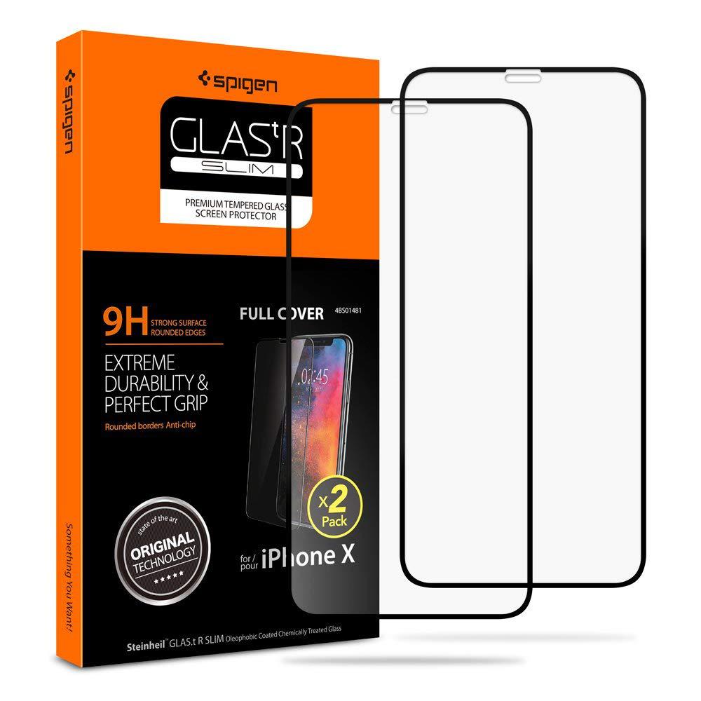 Захисне скло Spigen для iPhone Х/XS Full Cover, Black (2шт) (057GL23120)