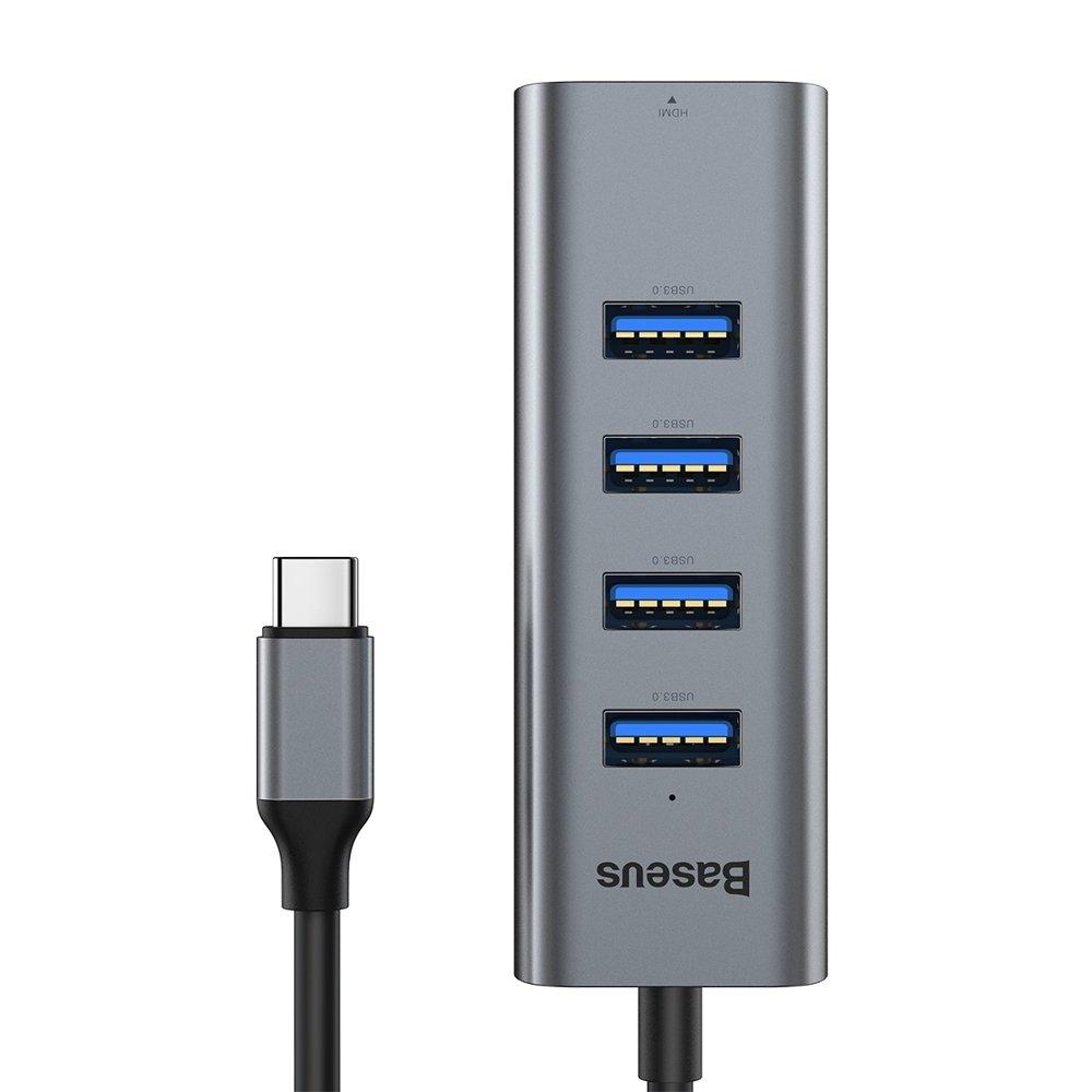 Перехідник Baseus Enjoy Type-C to USB3.0*4+HD4K HD intelligent HUB, Gray (CAHUB-N0G)