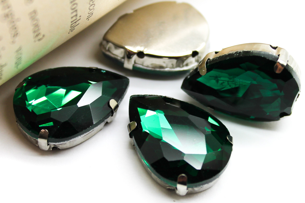 Стрази в оправі Крапля 18х25 мм Зелений 4 шт., фото 1