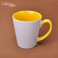 Чашка для латте кольорова всередині і ручка 330мл (жовтий )