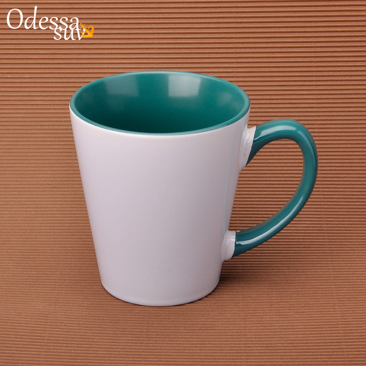 Чашка для латте кольорова всередині і ручка 330мл (зелений)