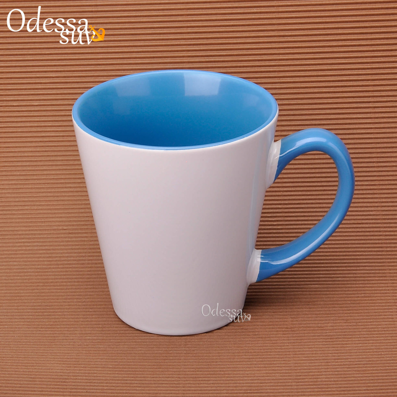 Чашка для латте кольорова всередині і ручка 330мл (блакитний)