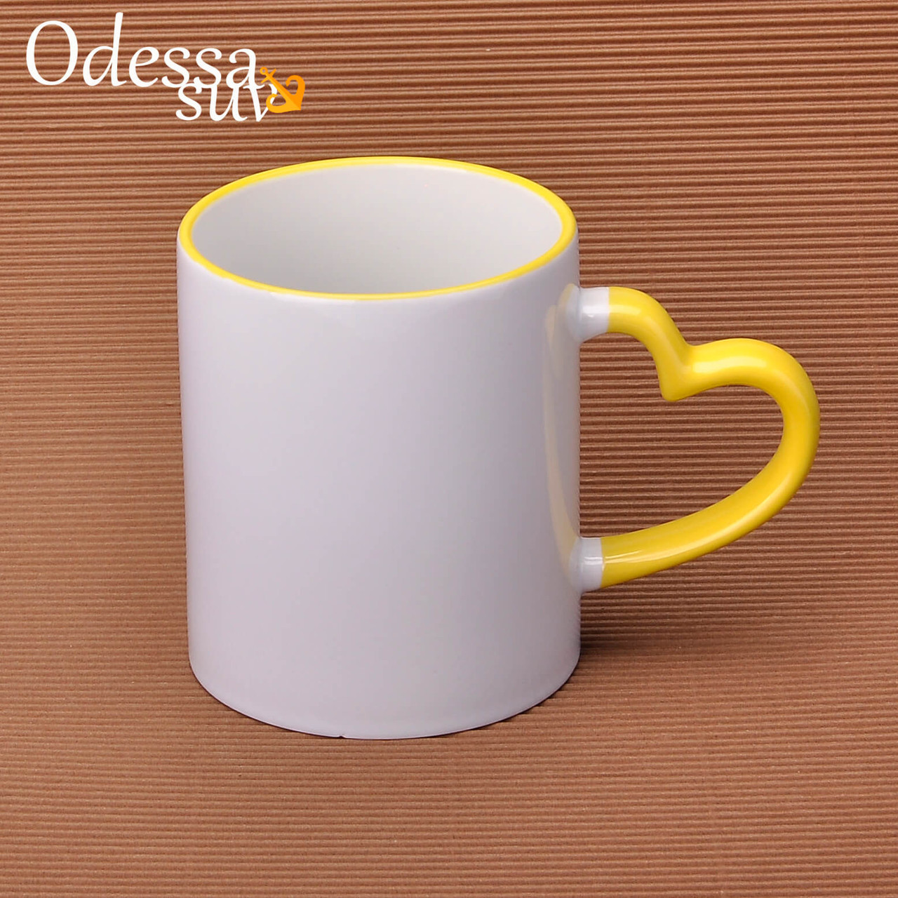 Чашка біла з кольоровим обідком і ручкою 330мл LOVE жовта
