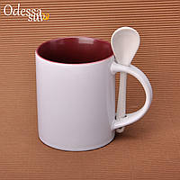 Чашка для сублімації 330мл з ложкою (бордова)