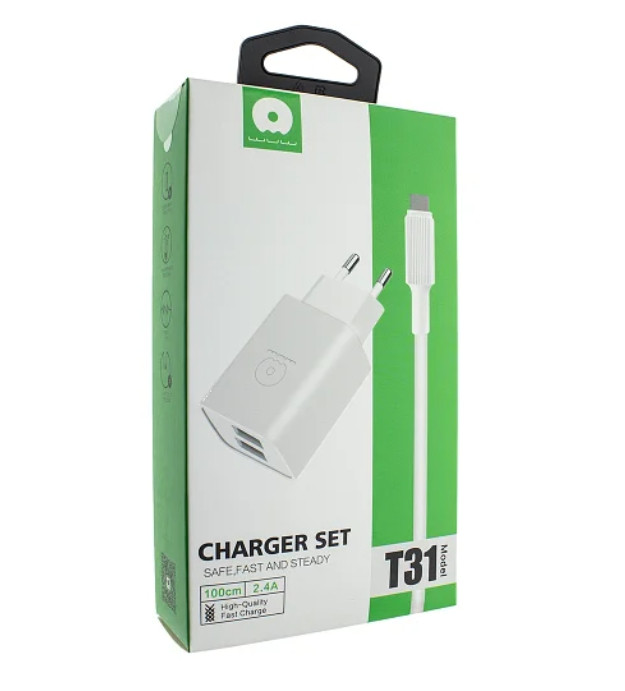 Зарядний пристрій Wuw T31 2.4 A 2 USB з кабелем Lightning для IPhone