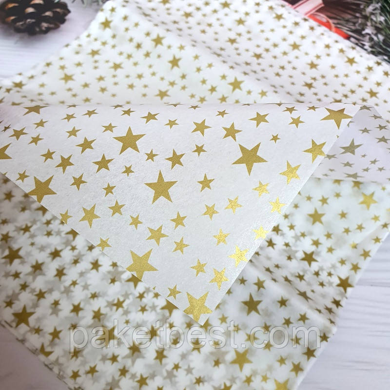 Папір Тишею 50х65см (10 листів) Зірки Золото