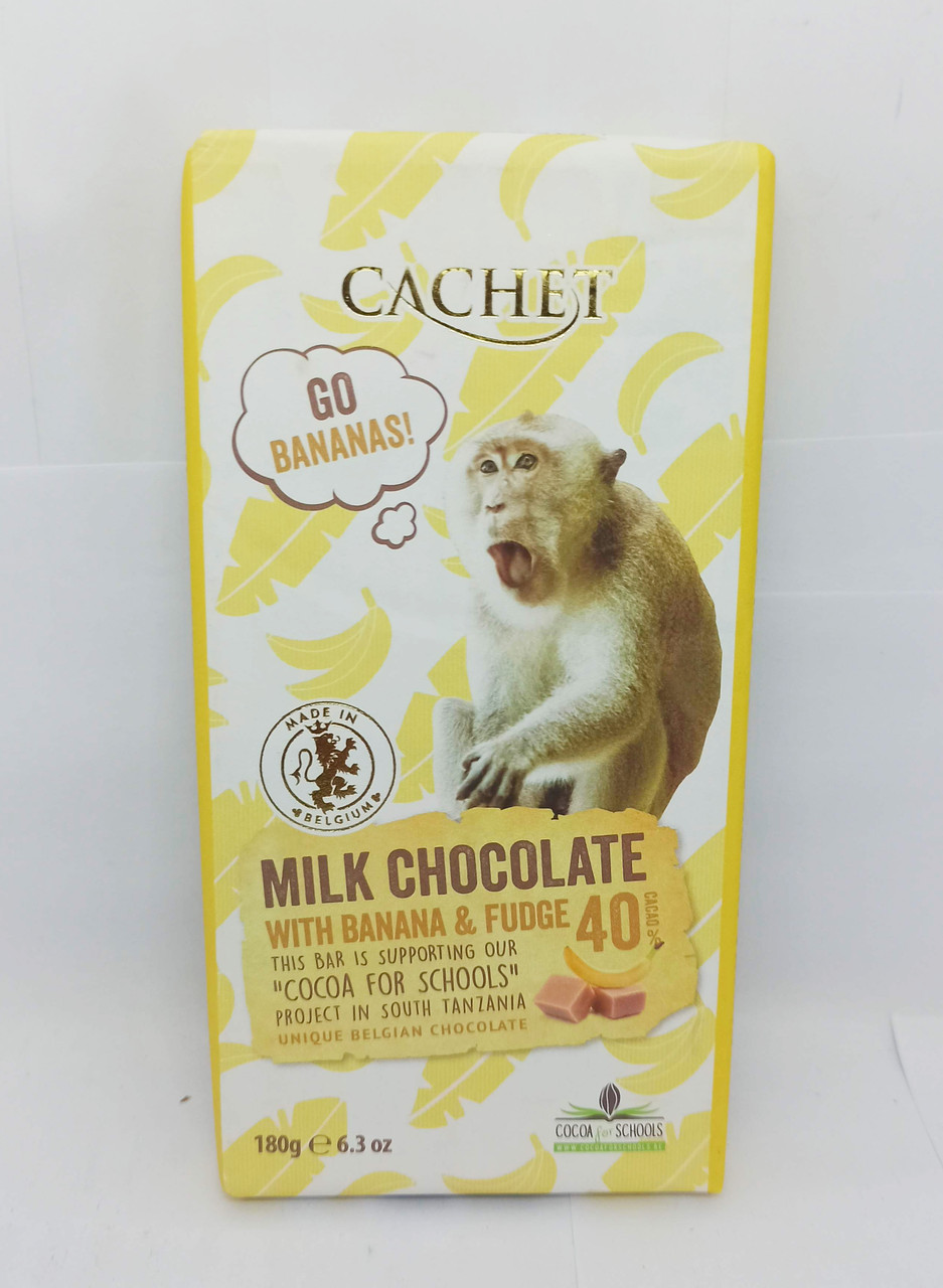 ШОКОЛАД "CACHET" MILK CHOCOLATE WITH AND BANANA FUDGE TANZANIA, 40% COCOA. БЕЛЬГІЯ 180 Г