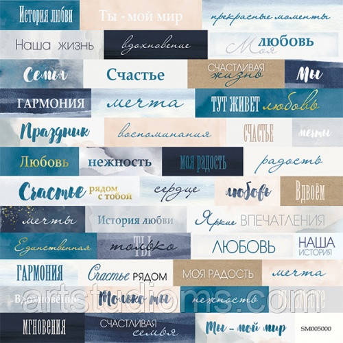 Аркуш односторонній паперу 20х20 см Написи Blue & Blush (RU) від Scrapmir 10 шт.