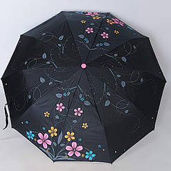 Зонт жіночий напівавтомат чорний з квітами