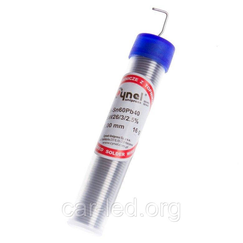 Припій ПОС-60,16g, з флюсом, FIOLKA (Cynel Sn60Pb40-SW26 1 мм)