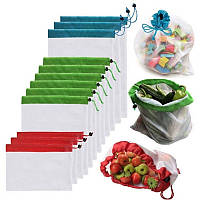 Набір (12 шт.) багаторазових мішечків для покупок і зберігання овочів і фруктів Reusable Bags (LB-22073)