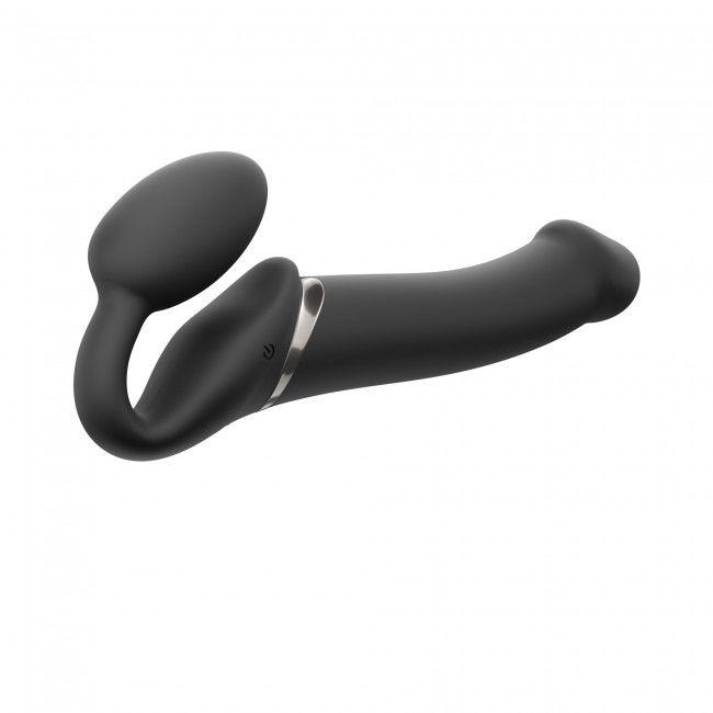 Безремінний страпон з вібрацією Strap-On-Me Vibrating Black L, діаметр 3,7см, пульт ДК, регульований Амур