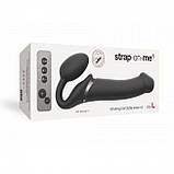 Безремінний страпон з вібрацією Strap-On-Me Vibrating Black L, діаметр 3,7см, пульт ДК, регульований Амур, фото 6