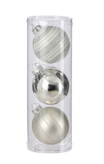 Ялинкові кульки 3 шт, 7 см, "House of Seasons" скло, колір срібло