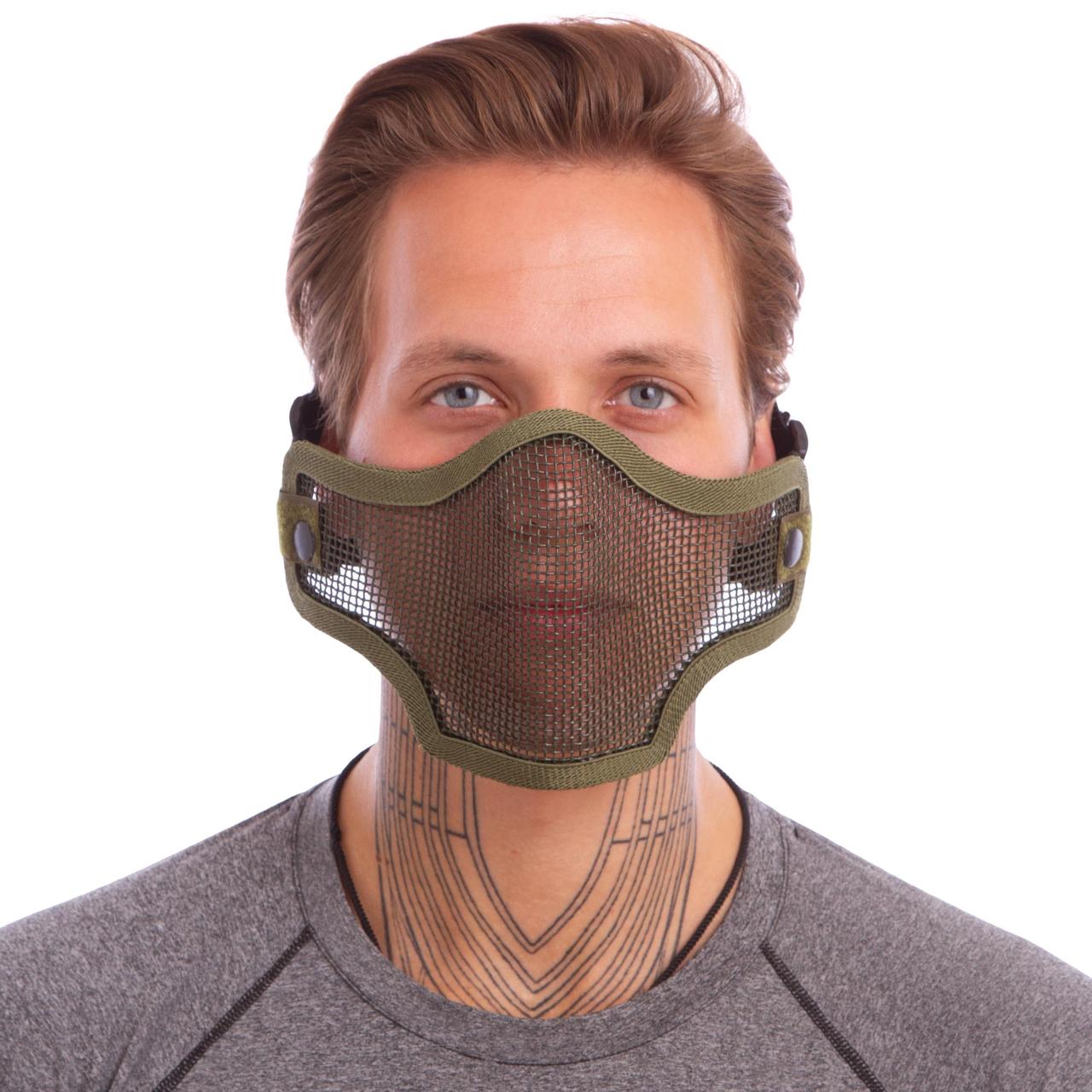 Маска защитная пол-лица из стальной сетки для пейнтбола оливковая CM01 - фото 1 - id-p498976675