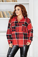 Теплая женская байковая рубашка с добавлением шерсти Красный