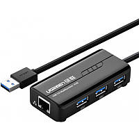 Сетевой адаптер/хаб Ugreen 20265 USB 3.0 - 3 х USB 3.0 + RJ45 Ethernet 1000Mbps (Черный)