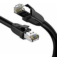 Патч-корд Ugreen NW121 S/FTP сетевой кабель Ethernet Cat8 с RJ 45 (Черный, 1м)